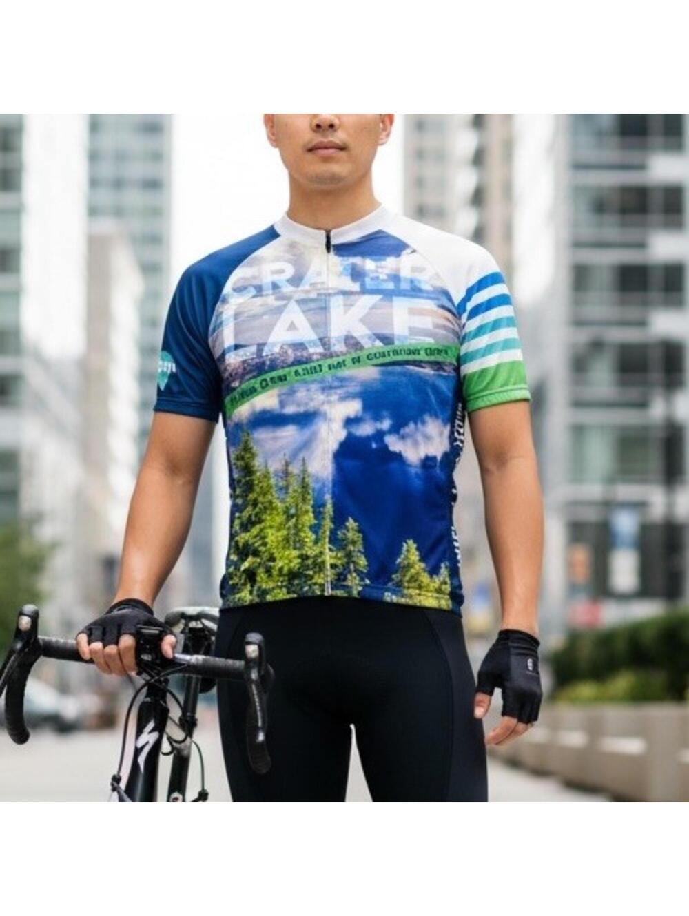 Primal Crater Lake Oregon Cycling Jersey Mens L Bike MTB Graphic AOP